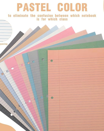 PerKoop 600 Sheets Colored Loose Leaf Paper 8.5" x 11" college ruled Lined 3 Hole Punched notebook Filler Paper for 3 Ring Binders Office School Supplies (Modern Colors)