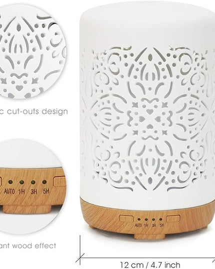 Earnest Living Essential Oil Diffuser White Ceramic Diffuser 250 ml Timers Night Lights and Auto Off Function Home Office Humidifier Aromatherapy Diffusers for Essential Oils