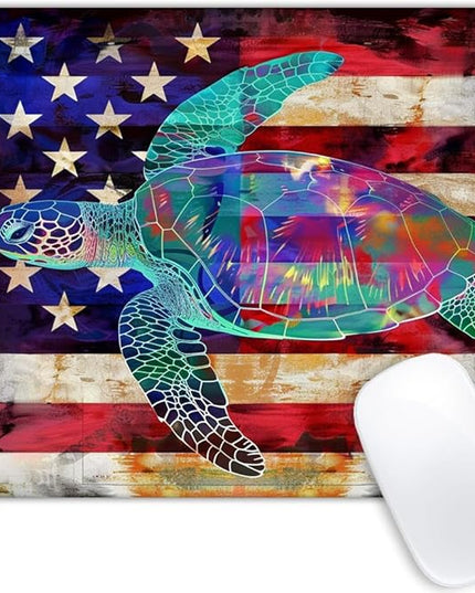 Square Mouse Pad Colorful Sea Turtle and National Flag-3,Gaming Mouse Pads for Desk,Soft Computer Waterproof Non-Slip Mouse Mat