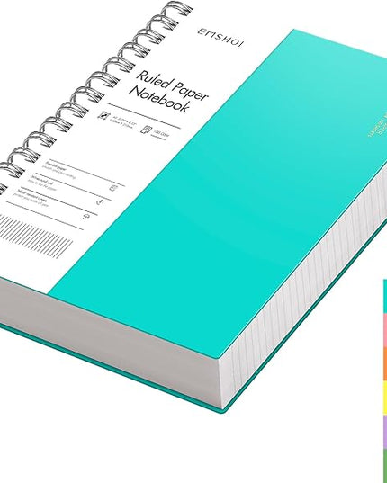 EMSHOI A5 Spiral Notebook College Ruled Lined Journal, Small 5.7" X 8.22", 300 Pages/150 Sheets, 100gsm Thick Paper, Waterproof Hardcover, for Office School Women Men Work Writing Notes-LightBlue