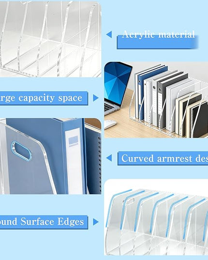 6-Tier Clear Acrylic File Holder, Vertical Document Organizer for Magazines, Binders, Notebooks & Envelopes - Multi-Purpose Desk Storage for Home Office（B5,6 Sections）