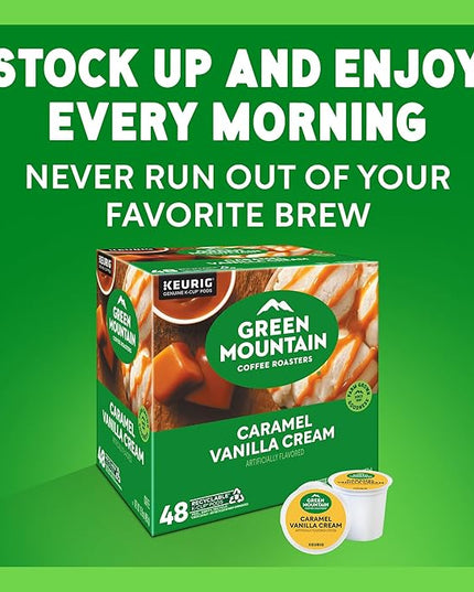 Green Mountain Coffee Roasters Caramel Vanilla Cream, Single-Serve Keurig K-Cup Pods, Flavored Light Roast Coffee Pods, 48 Count