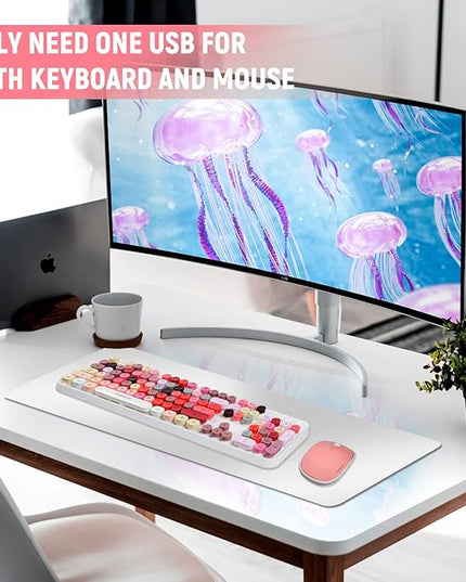 FOPETT Wireless Keyboard and Mouse Sets,Reliable 2.4 GHz Connectivity for PC,Laptop,Smart TV and More (White Colorful)