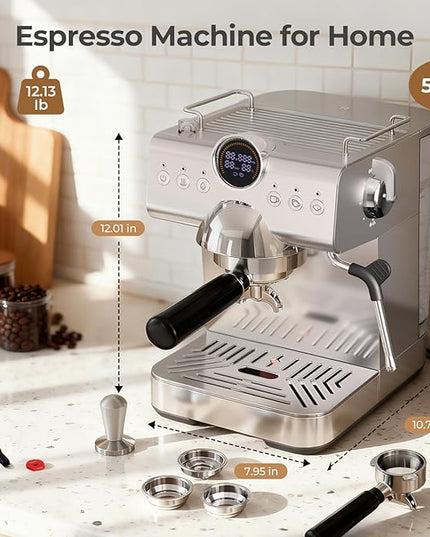 20 Bar Espresso Machine,Hot & Cold Brew Espresso Coffee Maker with Milk Frother,50oz Water Tank,LCD Display,Single & Double,Cappuccino & Latte Machine for Home