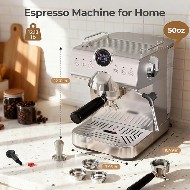 20 Bar Espresso Machine,Hot & Cold Brew Espresso Coffee Maker with Milk Frother,50oz Water Tank,LCD Display,Single & Double,Cappuccino & Latte Machine for Home
