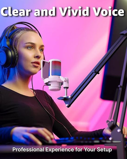 IXTECH Gaming Microphone for PC with Boom Arm, Podcast Condenser Mic with Pop Filter, Quick Mute Button, Gain Knob, Mic Arm and Computer Mic with Gain Control for Streaming Podcasting Recording