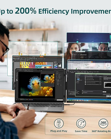 ROYY Laptop Screen Extender Dual Monitor - 15.6" Portable Monitor 85% NTSC IPS 1080P FHD Detachable Screen Extended Extra USB-C/HDMI Port Compatible with Wins Mac Dex Chrome Fits 13"-17" Laptops