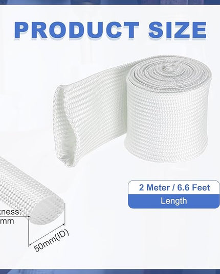 uxcell Insulation Cable Protector,50mm/1.97 Inch-2m/7 Feet High Temp Fiberglass Sleeve White