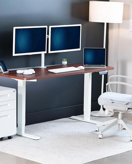 VIVO Electric 60 x 24 in Dual Motor Sit Stand Desk, Memory Height Adjustment, 2B Series, Dark Walnut Top White Frame, DESK-KIT-2W6D