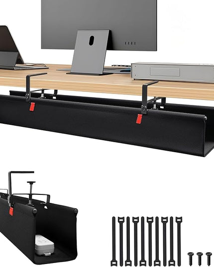 48" No Drill Under Desk Cable Management Tray - Upgraded Oxford Fabric with Cable Loop, No Damage to Table for Standing Desks and Home Office (Extra Large (48 Inch))
