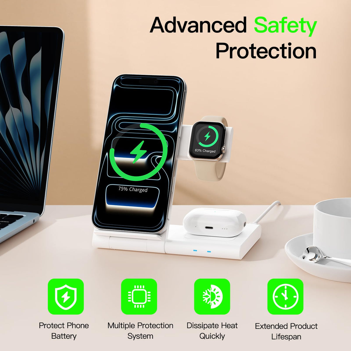 New Travel Portable Wireless Charger: for Apple Charging Station 3 in 1 Charger Stand Multiple Devices for Apple - iPhone 17 16 15 14 Pro Max 13 12 11 - Watch 2-11 SE Ultra Series - Airpods 4 3 2 Pro