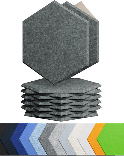 12 Pack Acoustic Panels Self Adhesive Sound Proof Foam, High Density Sound Acoustic Foam Panel, 12X10.23X0.4 Inch Hexagon Wall Panels in Home,Office,Reccording Room,Studio(Moonlight Grey)