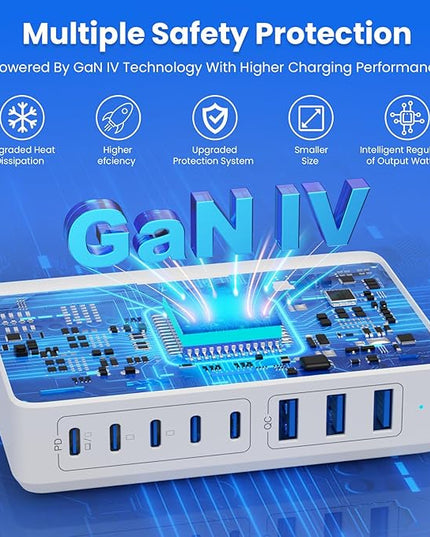 USB C Charger 300W USB C Charger Block 8-Ports GaN IV Fast Charging Station,PD 100W Laptop Charging Hub Wall Charge Adapter Compatible with MacBook/Air,DELL,Steam Desk,iPhone 16/15/14,Galaxy