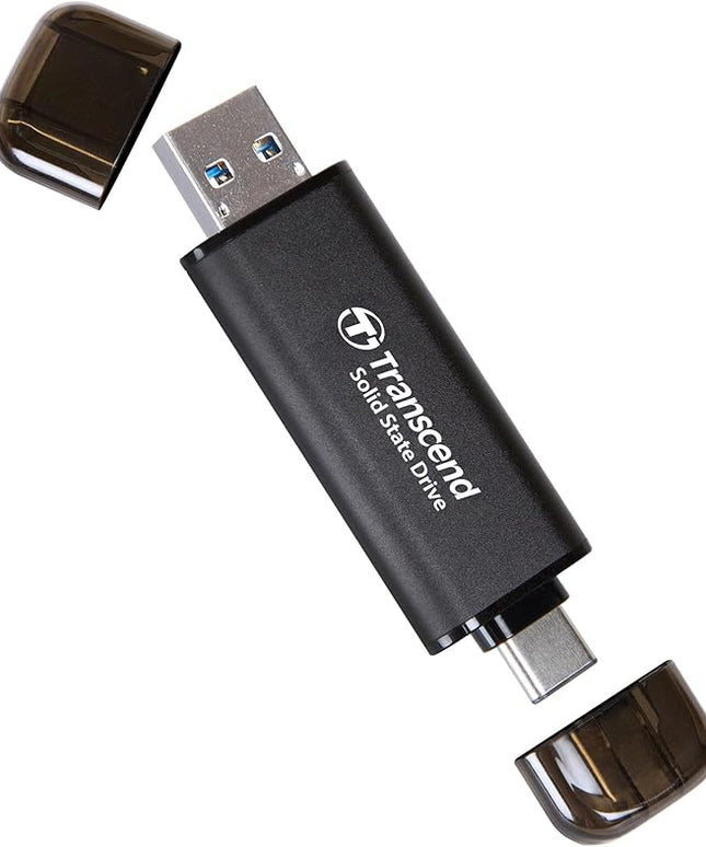 Transcend ESD310 1TB External SSD, Up to 1,050MB/s, Dual USB Drive for iPhone17,16,15, iPad&Mac/Pixel10/Tesla/Steam Deck/ROG Ally/MSI Claw/Android/PS5, 2-in-1 Type C &A, USB 3.2 Gen2 Portable SSD