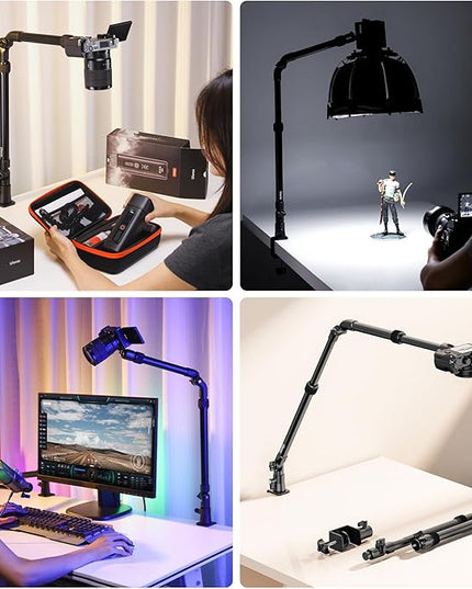ULANZI ZJ02 Camera Desk Mount Overhead Magic Arm, 98cm/38.6inch Aluminum Adjustable Articulating Arm with 1/4" Ball Head for Cameras DSLR Lights Mount for Live Streaming/Photo Video Shooting