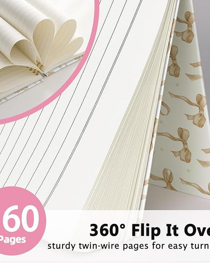 Coquette Beige Bow Notebook Journal, Preppy Aesthetic Journal, Preppy Gifts for Women, Beige Office Supplies, Hardcover Spiral Notebook 80 Sheets -160 Pages 5.5x8.3 Inch