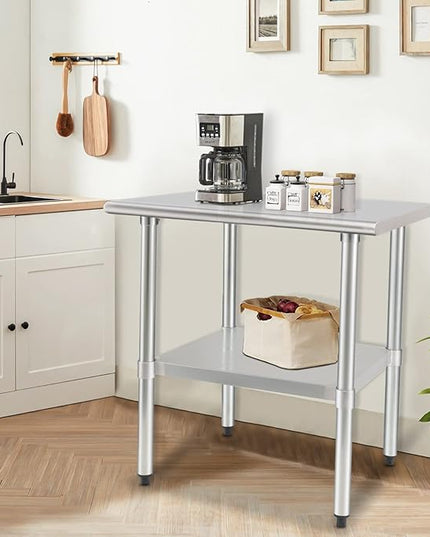 HARDURA Stainless Steel Table 24X36 Inches with Undershelf and Galvanized Legs NSF Heavy Duty Commercial Prep Work Table for Restaurant Kitchen Home and Hotel