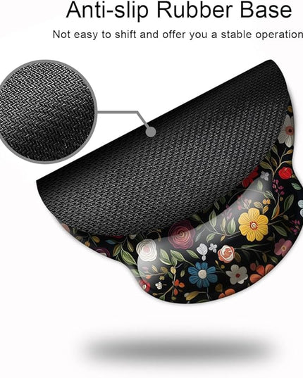 Ergo Comfort Gel Wrist Rest Mouse Pad-Ergonomic Office Mousepad with Wrist Support-Non-Slip, Design Desk Accessories Mat for Home&Game Decor Black Floral