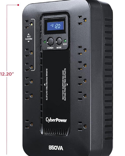 CyberPower EC850LCD Ecologic UPS Battery Backup and Surge Protector, 850VA/510W, 12 Outlets, ECO Mode, Compact, UL Certified