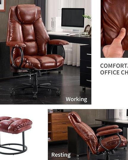 Office Chair Big and Tall, High Back Ergonomic Office Chair with Padded Armrest, 400 lbs,PU Leather (Brown)