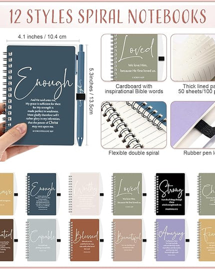 Kosiz Inspirational Valentines Christian Gifts Bulk A6 Notebook Prayer Journal with Pens Spiral Journal Religious Gift for Women Men Church Bible Study Group Teacher Coworker(24 Sets,Fresh Color)