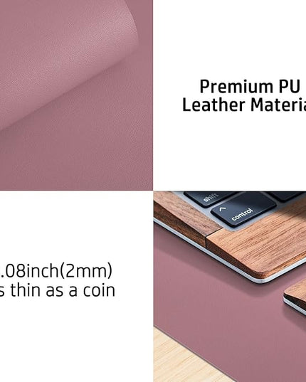 Aothia Leather Desk Pad Protector, Mouse Pad, Office Desk Mat, Non-Slip PU Leather Desk Blotter, Laptop Desk Pad, Waterproof Desk Writing Pad for Office and Home (48"x17", Dark Pink)