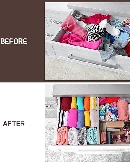 Adjustable Bamboo Drawer Divider Organizers - 6 Pack Large Expandable Drawer Organization Separators for Kitchen Utensils, Dresser, Bedroom, Bathroom, Baby Drawer, Office - 17.5” to 22" (Gray)