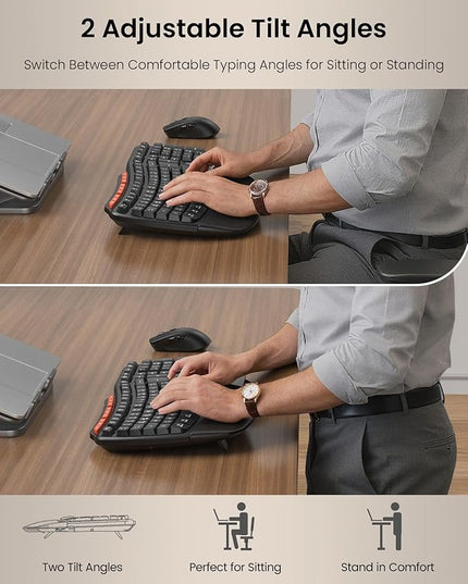 Ergonomic Wireless Keyboard and Mouse Combo, 2.4G Full Size Wave Key Board with Cushioned Palm Rest, Natural Typing, 3 DPI Adjustable Mouse, USB-A & C for Computer/Laptop/Mac/Tablet – Sablute