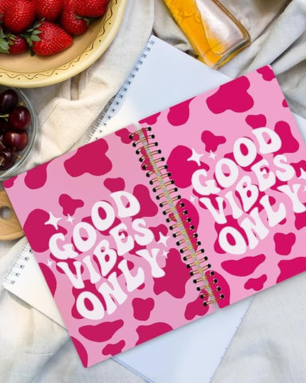 dvhdajed Pink Good Vibes Only Spiral Notebook, Preppy Inspirational Journaling Notebooks, Motivational Spiral Journal for Girls Women, Pink Postive Office School Supplies Gifts, 5.5x8.3 In