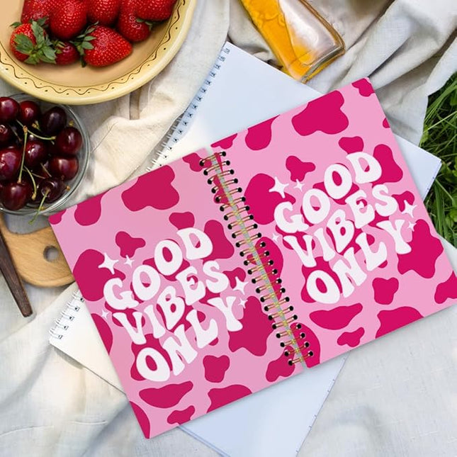 dvhdajed Pink Good Vibes Only Spiral Notebook, Preppy Inspirational Journaling Notebooks, Motivational Spiral Journal for Girls Women, Pink Postive Office School Supplies Gifts, 5.5x8.3 In