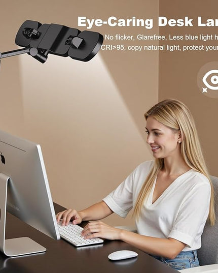 LED Desk Lamp with Clamp,Adjustable Swing Arm Desks Lamps for Home Office,Dimmable Tempering Eye Care Desk Light Bright Modern Led Table Lamp for Nail Tech Archite (3 Section Swing Arm)