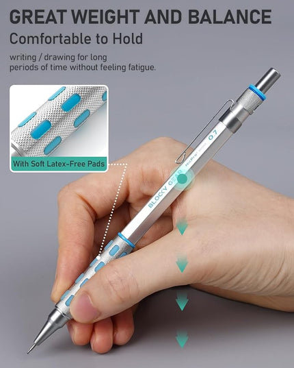 Nicpro Blocky Gear Metal Mechanical Pencil Set with Leather Case, 40PCS Art Drafting Pencil 0.5, 0.7, 0.9 & 2mm Lead Pencil with 352PCS (HB 2H 4H 2B 4B 6B Color) Lead Refills for Sketching Drawing