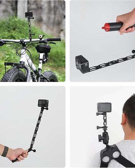 HSU (7 Pcs) All Aluminum Alloy Extension Arm Kit Metal Pole Mount Helmet Stick Extension Arm Mount for GoPro Hero 13/12/11/10/9/8/7/6/5 Black, DJI Osmo Action and More (11.8”/6.5”/3.3”) (Red)