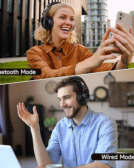 OneOdio Bluetooth Over Ear Headphones, 110 Hrs Wireless/Wired Stereo Sound Foldable Headsets with Deep Bass 50mm Neodymium Drivers for PC/Computer/Podcast- Studio Wireless Pro C, Black