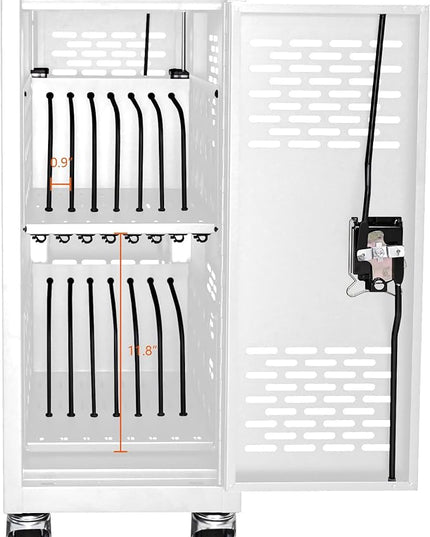 Laptop and Tablet Storage Cart, White Mobile Charging Cart and Cabinet for 16 Devices, with Charging Port Screen Size Up to 14", Fits Chromebook, Tablet, Laptop, Suitable for School, Business, Office