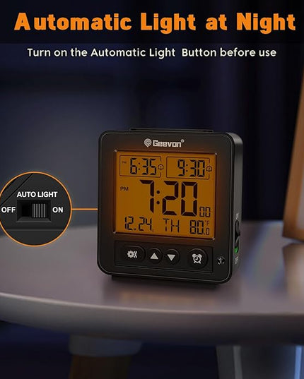 Geevon Smart Night Light Small Digital Alarm Clock with 2 Increasing Beep Alarm, Indoor Temperature, Battery Operated Travel Clock for Bedroom, Bedside, Desk(Black)