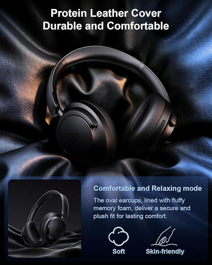 Hybrid Active Noise Cancelling Headphones, Over-Ear Bluetooth Headphone, 60H Playtime, Deep Bass, Transparency Mode, Foldable Comfort Ear Cups, Electronic Gadgets, Ideal gift for Travel Office - Black
