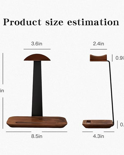 ZHIYUEJING Walnut Wood Headphone Stand,Headphone Rack with Storage Base Plate,Headphones Holder for Study Rooms,Gaming Spaces,Desktop,Office
