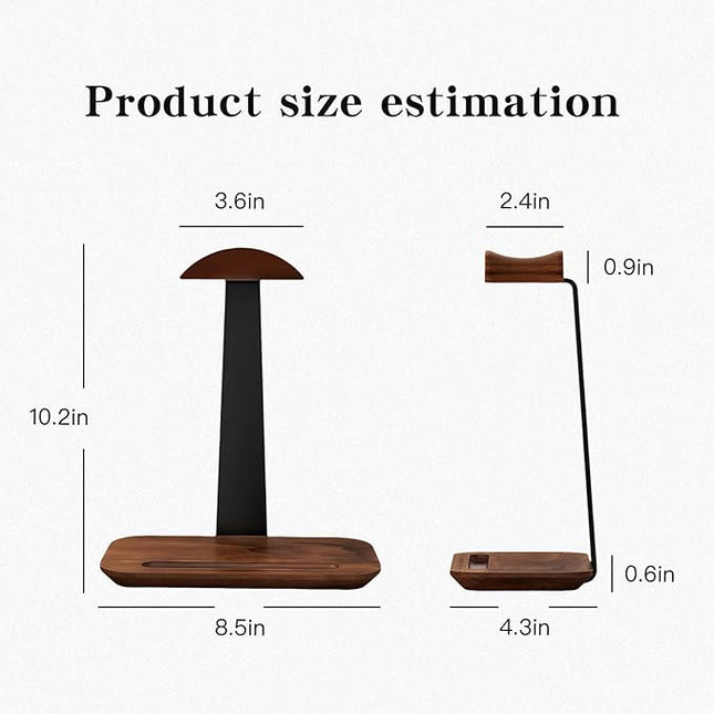 ZHIYUEJING Walnut Wood Headphone Stand,Headphone Rack with Storage Base Plate,Headphones Holder for Study Rooms,Gaming Spaces,Desktop,Office