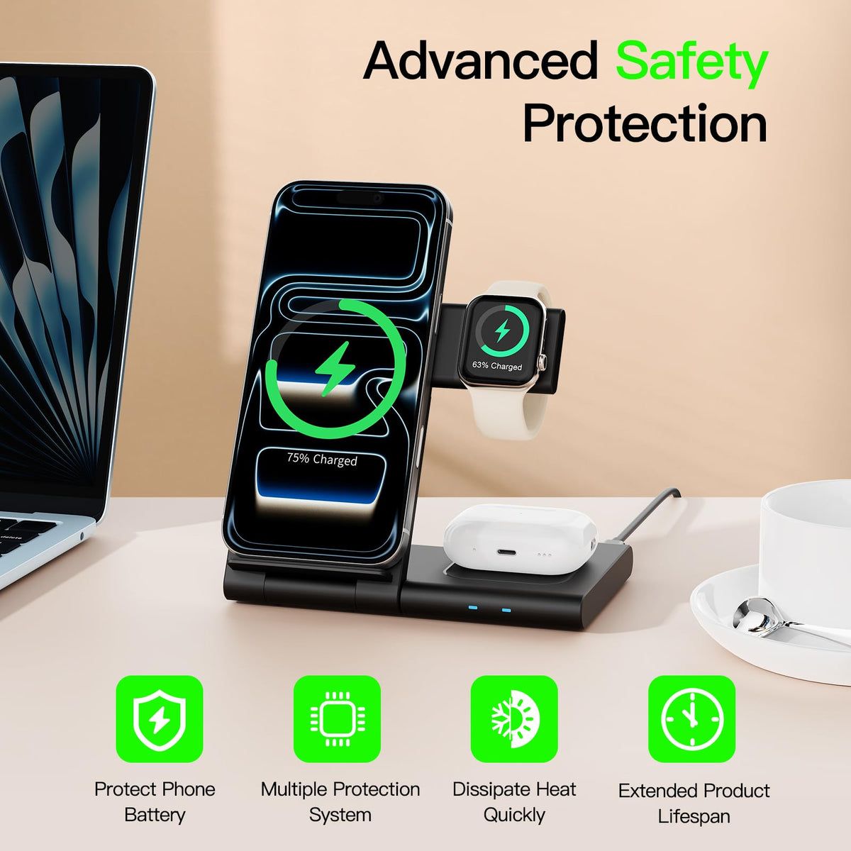 New Travel Portable Wireless Charger: for Apple Charging Station 3 in 1 Charger Stand Multiple Devices for Apple - iPhone 17 16 15 14 Pro Max 13 12 11 - Watch 2-11 SE Ultra Series - Airpods 4 3 2 Pro