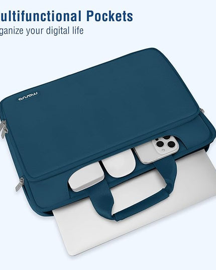 MOSISO 360 Protective Laptop Shoulder Bag Compatible with MacBook Air 15 M4 A3241 M3 A3114 M2 A2941/Pro 16 inch M4 M3 M2 M1, 15-15.6 inch Notebook,Matching Color Sleeve with Belt, Teal Green