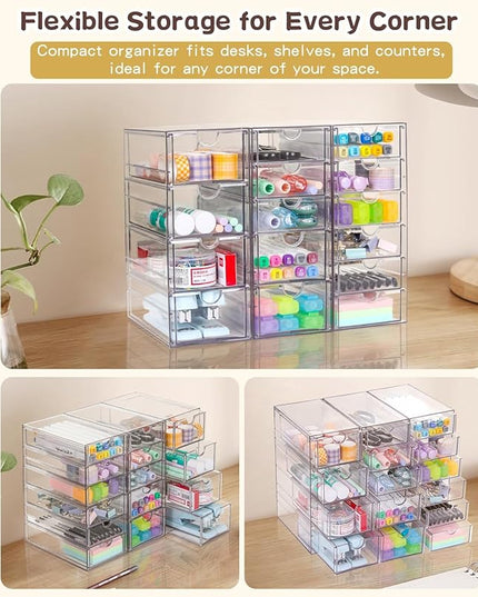VZKAH Clear Acrylic Organizer with Drawers | 15-Drawer Desktop Unit | Makeup & Desk Organization and Storage Box for Office, Craft, Vanity Table, Bathroom, Home Essentials