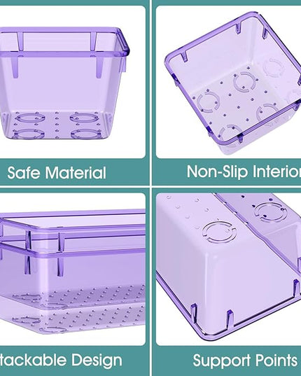 WOWBOX 25 PCS Plastic Drawer Organizer Set, Desk Drawer Divider Organizers and Storage Bins for Makeup, Jewelry, Gadgets for Kitchen, Bedroom, Bathroom, Office, Clear Purple