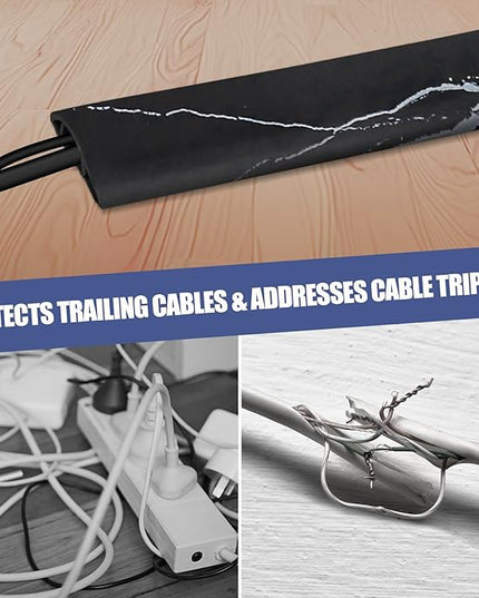 Floor Cord Cover Self Adhesive Cord Hider,3.3FT Cable Management, Extension Strip Protector for Wires, Prevent Cable Trips for Offices, Gyms, Exhibitions Cavity:0.47"(W) x 0.35"(H) Black Stone