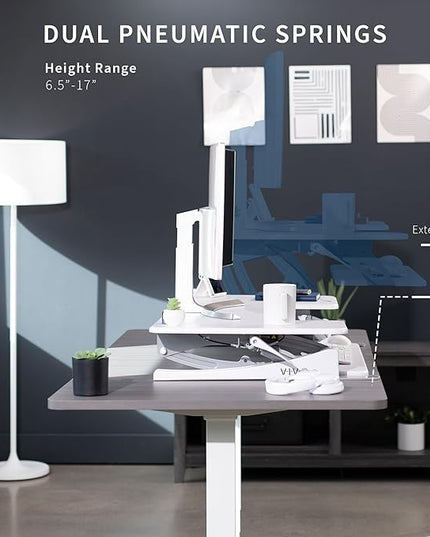 VIVO 48 inch Height Adjustable Large Stand Up Desk Converter, V Series, Quick Sit to Stand Tabletop Dual Monitor Riser Workstation, White, DESK-V048VW