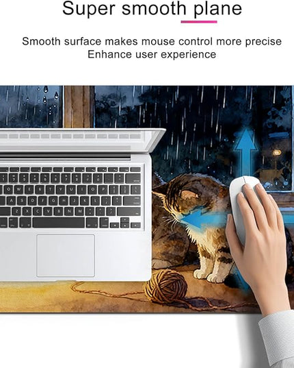 XL Mouse Pad Gaming Mousepad 31.5 x 11.8 Inch Large Keyboard Desktop Mat Diatomite Mouse Pad for Home and Office Desk Accessories with Cozy Window Night Cat Lamp Artwork