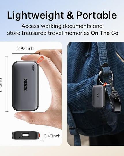 SSK Portable SSD 4TB External Solid State Drives, up to 1050MB/s USB C SSD External Hard Drive USB 3.2 Gen2 for iPhone 15/Pro, Windows, Mac, Android Phones and Tablets