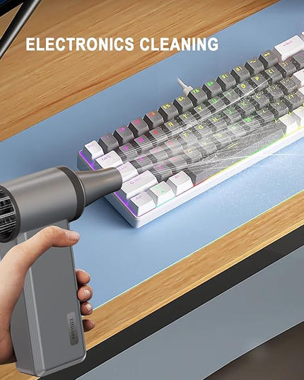 Cordless Electric Air Duster - 180K RPM Brushless Motor, 45W SuperFast Charge, 29.6Wh Rechargeable Battery, 4-Speed Adjustable Dust Blower for PC Cleaning, Electronics, Car & Woodworking, Silvergray