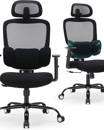 Office Chair Ergonomic Desk Chairs with Adjustable Lumbar Support & Headrest, Mesh High Back Home Office Desk Chairs with Adjustable Height Armrests, Comfy Swivel Task Computer Chair