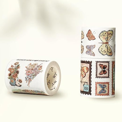 WT Stamped Wings Washi Tape Sticker Set – 3 Rolls Decorative Butterfly & Wing Washi Sticker Tape, Vintage Adhesive Tape for Journaling, Scrapbooking, Planner, DIY Crafts & Wrapping (40mm, 50mm, 60mm)